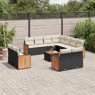 VIDAXL Salon de jardin 12 pcs avec coussins noir resine tressee