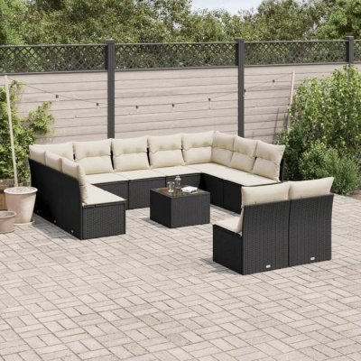 VIDAXL Salon de jardin 12 pcs avec coussins noir r&eacute;sine tress&eacute;e 3218356