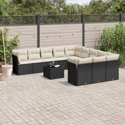  Salon de jardin 12 pcs avec coussins noir r&eacute;sine tress&eacute;e 3218416