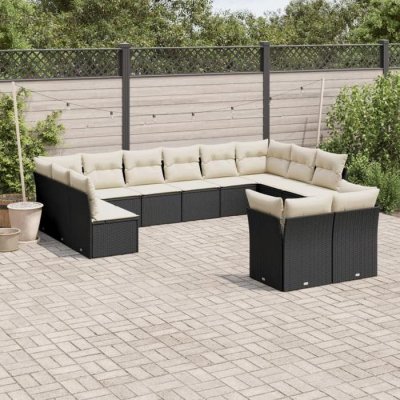 VIDAXL Salon de jardin 12 pcs avec coussins noir r&eacute;sine tress&eacute;e 3218426