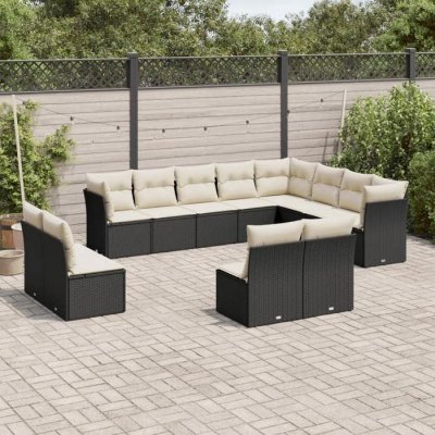 VIDAXL Salon de jardin 12 pcs avec coussins noir r&eacute;sine tress&eacute;e 3218466