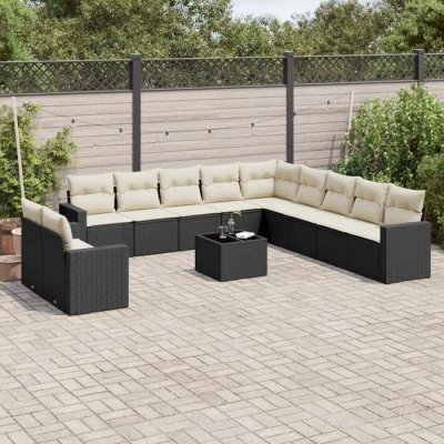 VIDAXL Salon de jardin 12 pcs avec coussins noir r&eacute;sine tress&eacute;e 3219186