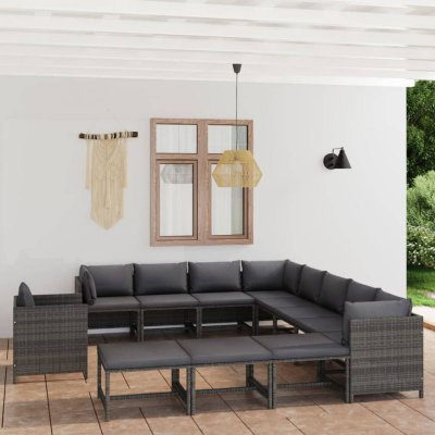 Salon de jardin 12 pcs avec coussins R&eacute;sine tress&eacute;e Gris Vidaxl Grey