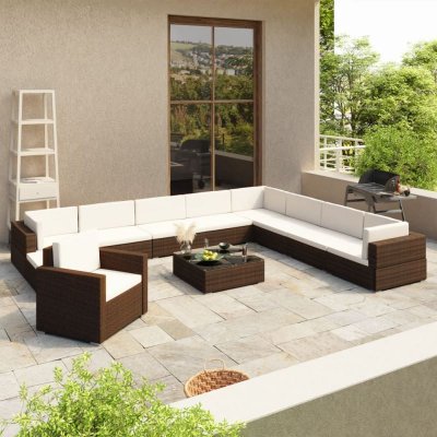 VIDAXL Salon de jardin 12 pcs avec coussins R&eacute;sine tress&eacute;e Marron