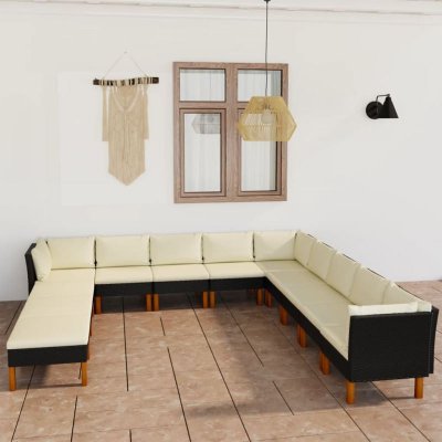 VIDAXL Salon de jardin 12 pcs avec coussins R&eacute;sine tress&eacute;e Noir