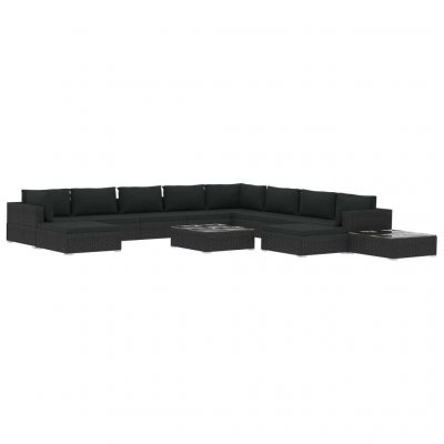 VIDAXL Salon de jardin 12 pcs avec coussins R&eacute;sine tress&eacute;e Noir  Noir