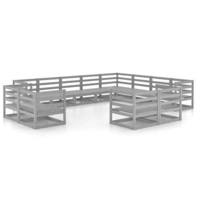 VIDAXL Salon de jardin 12 pcs Gris Bois de pin massif  - Gris