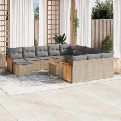 VIDAXL Salon de jardin 13 pcs beige r&eacute;sine tress&eacute;e