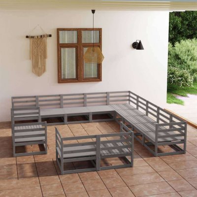 VIDAXL Salon de jardin 13 pcs Bois de pin massif  - Gris