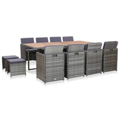 Salon de jardin 13 pcs R&eacute;sine tress&eacute;e bois d'acacia Anthracite