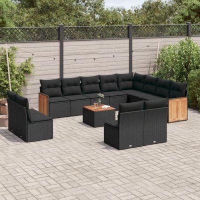 VIDAXL Salon de jardin 13 pi&egrave;ces - Coussin noir - R&eacute;sine tress&eacute;e