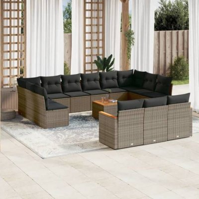 VIDAXL Salon de jardin 14 pcs - Gris r&eacute;sine tress&eacute;e