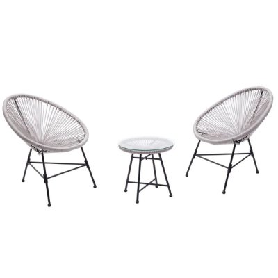 CONCEPT USINE Salon de jardin 2 fauteuils oeuf + table basse gris clair ACAPULCO