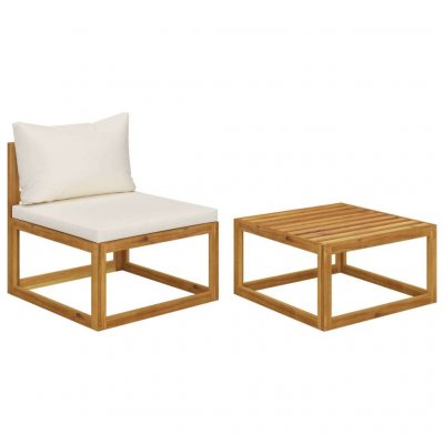 VIDAXL Salon de jardin 2 pcs avec coussin Bois d'acacia solide  Cr&egrave;me