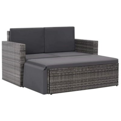 VIDAXL Salon de jardin 2 pcs avec coussins R&eacute;sine tress&eacute;e Gris  Gris