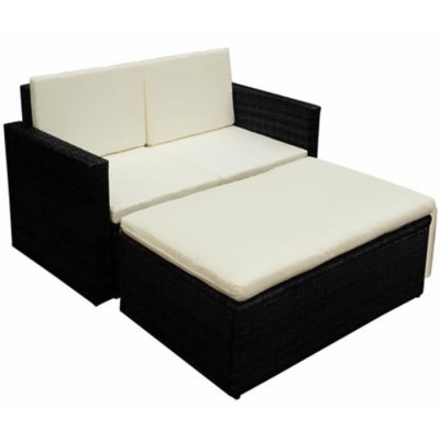 VIDAXL Salon de jardin 2 pcs avec coussins r&eacute;sine tress&eacute;e noir