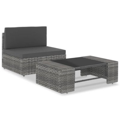 VIDAXL Salon de jardin 2 pcs R&eacute;sine tress&eacute;e Gris  Gris
