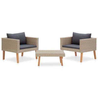 VIDAXL Salon de jardin 3 pcs avec coussins - Beige - 76 x 67 x 60 cm