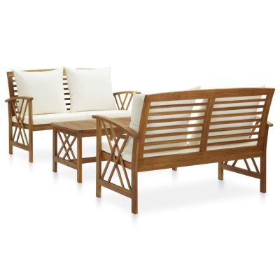 VIDAXL Salon de jardin 3 pcs avec coussins Bois d'acacia solide  Blanc