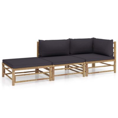 VIDAXL Salon de jardin 3 pcs avec coussins gris fonc&acute; Bambou - 