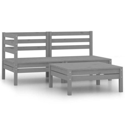 VIDAXL Salon de jardin 3 pcs Bois de pin massif Gris  Gris