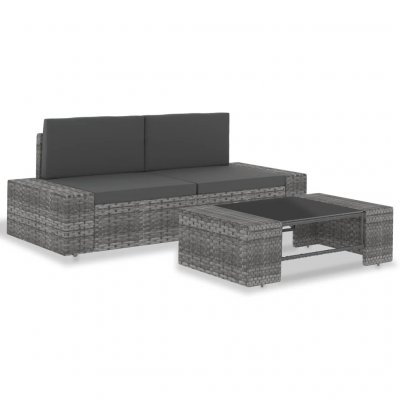 VIDAXL Salon de jardin 3 pcs R&eacute;sine tress&eacute;e Gris  Gris