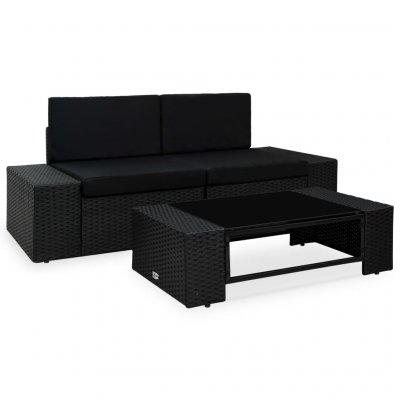 VIDAXL Salon de jardin 3 pi&egrave;ces tissu et r&eacute;sine tress&eacute;e noire odee 49507