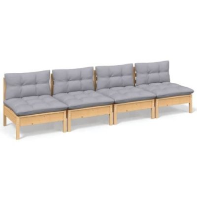 VIDAXL Salon de Jardin 3096123 4 Places Bois de Pin Solide Massif Tissu Gris