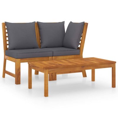 VIDAXL Salon de jardin 3pcs et coussin gris fonc&eacute; Bois d'acacia solide