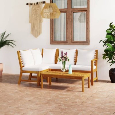 VIDAXL Salon de jardin 4 pcs avec coussin cr&egrave;me bois d'acacia solide