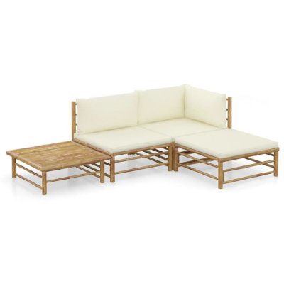 Salon de jardin 4 pcs avec coussins blanc cr&egrave;me Bambou Vidaxl Cr&egrave;me