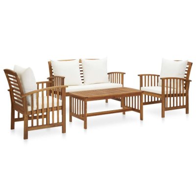 VIDAXL Salon de jardin 4 pcs avec coussins Bois d'acacia solide  Blanc