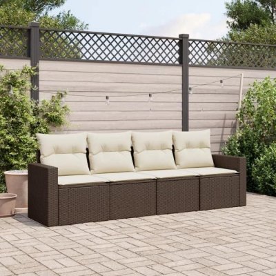 VIDAXL Salon de jardin 4 pcs avec coussins marron r&eacute;sine tress&eacute;e - 