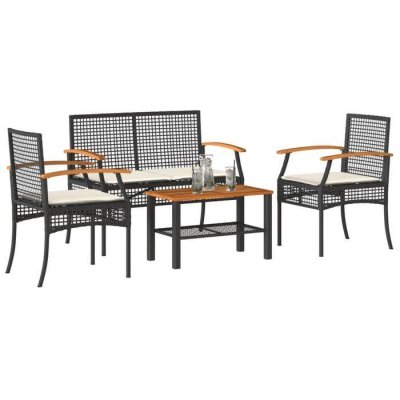 VIDAXL Salon de jardin 4 pcs avec coussins Noir Resine tressee