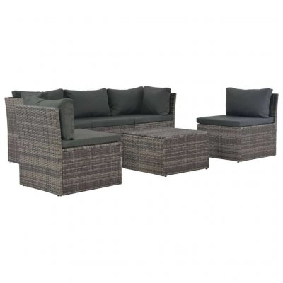 VIDAXL Salon de jardin 4 pcs avec coussins R&eacute;sine tress&eacute;e Gris  Gris