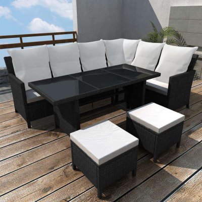 VIDAXL Salon de jardin 4 pcs avec coussins R&eacute;sine tress&eacute;e Noir  Black