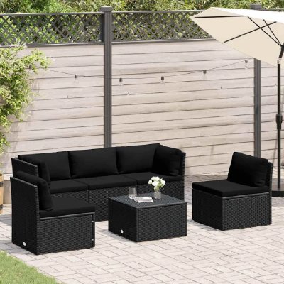 VIDAXL Salon de jardin 4 pcs avec coussins R&eacute;sine tress&eacute;e Noir  Noir