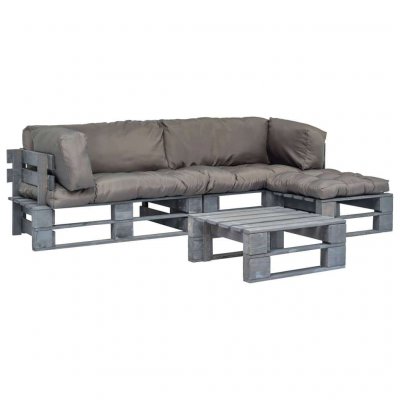 VIDAXL Salon de jardin 4 pcs palettes avec coussins gris Bois  Gris