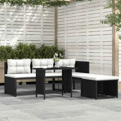 VIDAXL Salon de jardin 4 pcs R&eacute;sine tress&eacute;e Noir  Noir