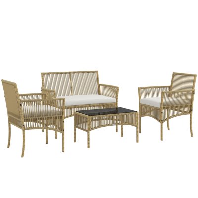OUTSUNNY Salon de jardin 4 places 4 pi&egrave;ces style colonial r&eacute;sine fil&eacute;e beige