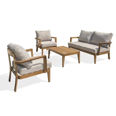 DCB GARDEN Salon de jardin 4 places en aluminium effet bois