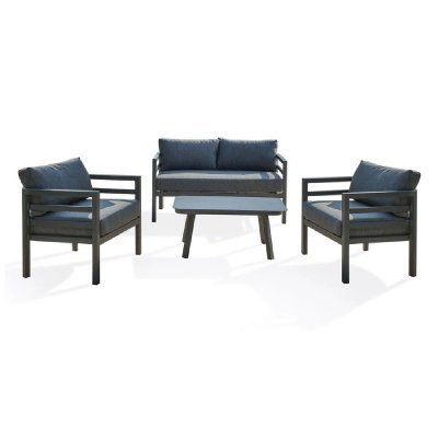 DCB GARDEN Salon de jardin 4 places en aluminium gris anthracite - LISBONNE