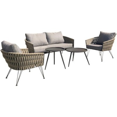 DCB GARDEN Salon de jardin 4 places en corde tiss&eacute;e taupe et acier anthracite