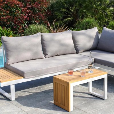 DCB GARDEN Salon de jardin 4 places TOKYO en bois d'acacia et aluminium - Blanc