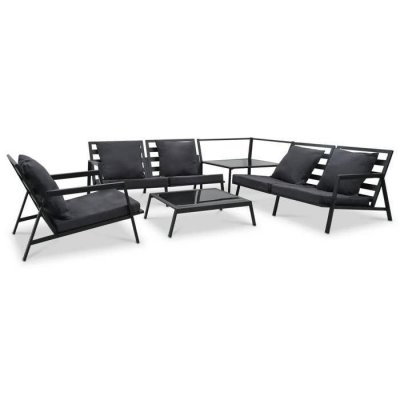 VIDAXL Salon de jardin 5 pcs avec coussins Aluminium Gris fonc&eacute;  - Gris
