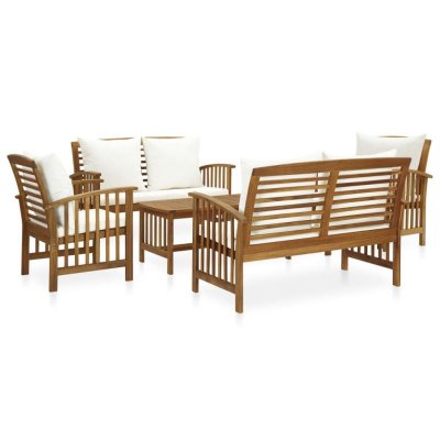 Salon de jardin 5 pcs avec coussins Bois d'acacia solide Vidaxl Blanc