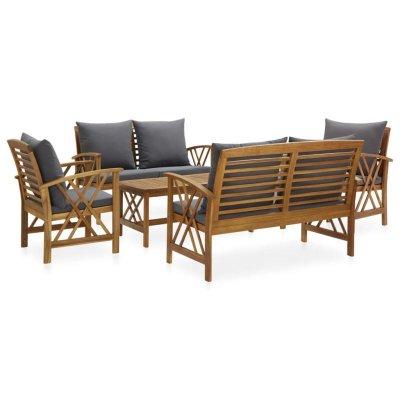 Salon de jardin 5 pcs avec coussins Bois d'acacia solide Vidaxl Gris