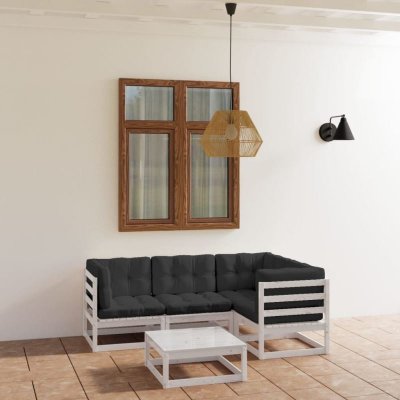 VIDAXL Salon de jardin 5 pcs avec coussins Bois de pin massif  - Blanc