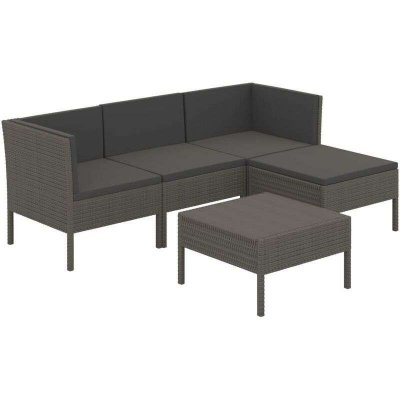  Salon de jardin 5 pcs avec coussins R&eacute;sine tress&eacute;e Gris
