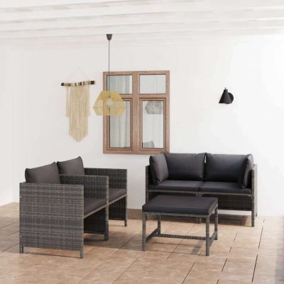  Salon de jardin 5 pcs avec coussins R&eacute;sine tress&eacute;e Gris vidaXL - Grey